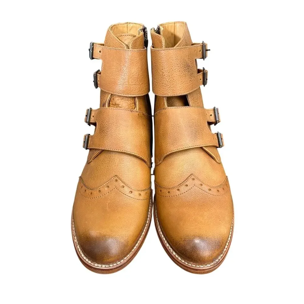 Freebird Penn brown distressed leather boots Buckle Accent Mens Size 12 New